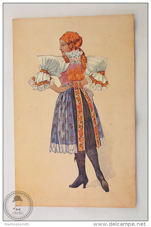 Old Illustrated Postcard Slovakia - Devce Z Uh. Ostroha - Girl In Regional Costume - Unposted - Eslovaquia