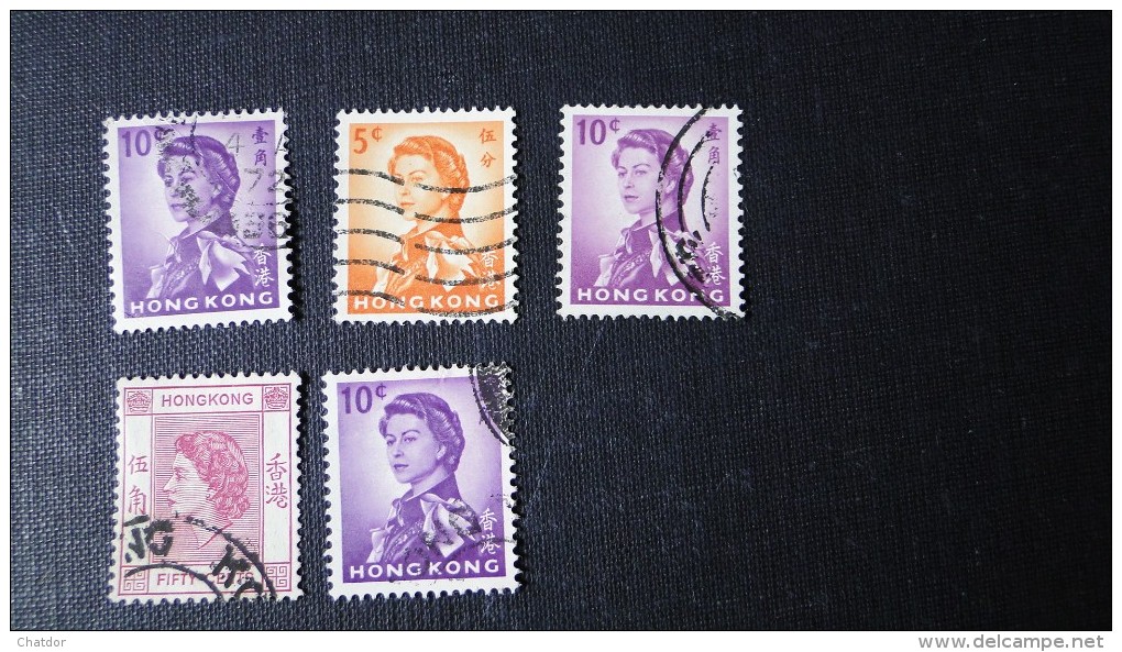 Grande Bretagne Hong Kong  Lot De 5 Timbres Elisabeth II - Used Stamps