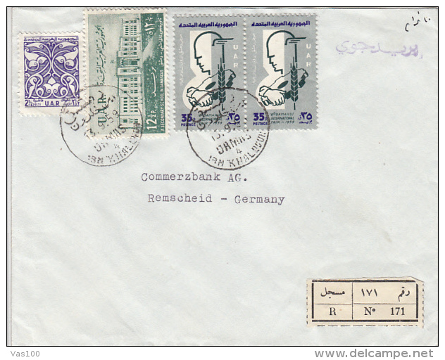 STAMPS ON REGISTERED COVER, NICE FRANKING, 1959, SYRIA (UAR) - Syria