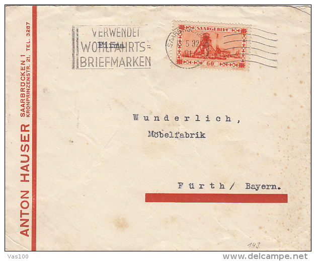SAARGEBIET, STAMPS ON COVER, 1932, GERMANY - Briefe U. Dokumente