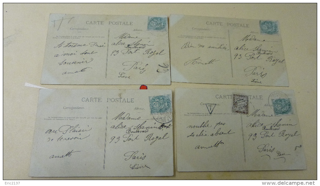 Lot De 4 Cartes ..rendez-vous Mondain...signe MANUEL..N°1-3-4 ET 5(petite Dechirure Et Pliure) - Royer