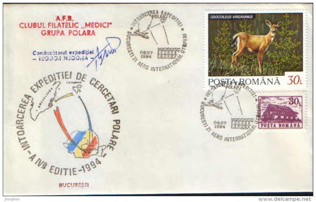 Romania,Occasionally Cover ,autographed By T.Negoita1994- Return Of Polar Research Expedition Headed By Teodor Negoita - Research Programs