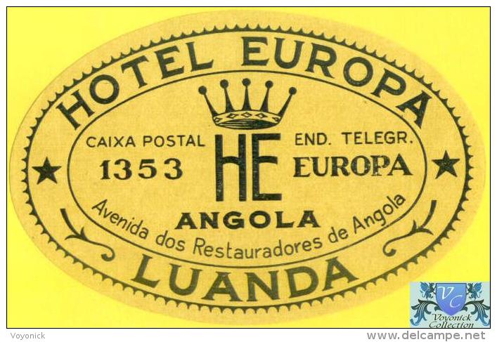 Voyo HOTEL EUROPA Luanda Angola  Hotel Label 1960s Vintage - Hotelaufkleber