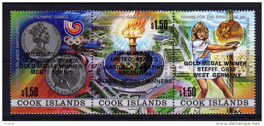 Cook Islands - 1988 - Olympic Games Tennis Medal Winners - MNH - Cook
