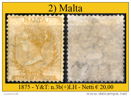 Malta-002 - 1875 - Y&T, N. 3b (+) Hinged - Privo Di Difetti Occulti. - Malta (...-1964)