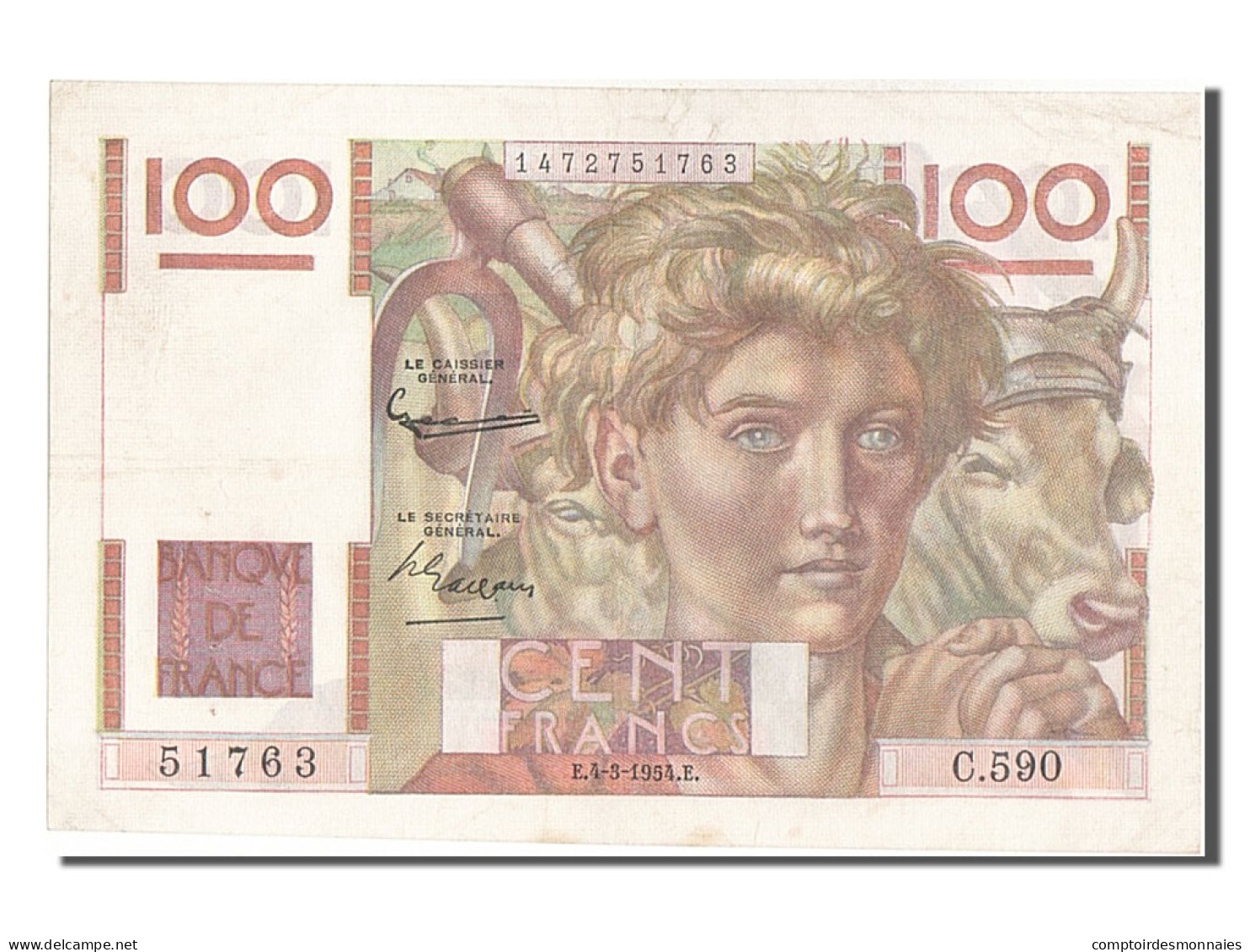 Billet, France, 100 Francs, 100 F 1945-1954 ''Jeune Paysan'', 1954, 1954-03-04 - 100 F 1945-1954 ''Jeune Paysan''