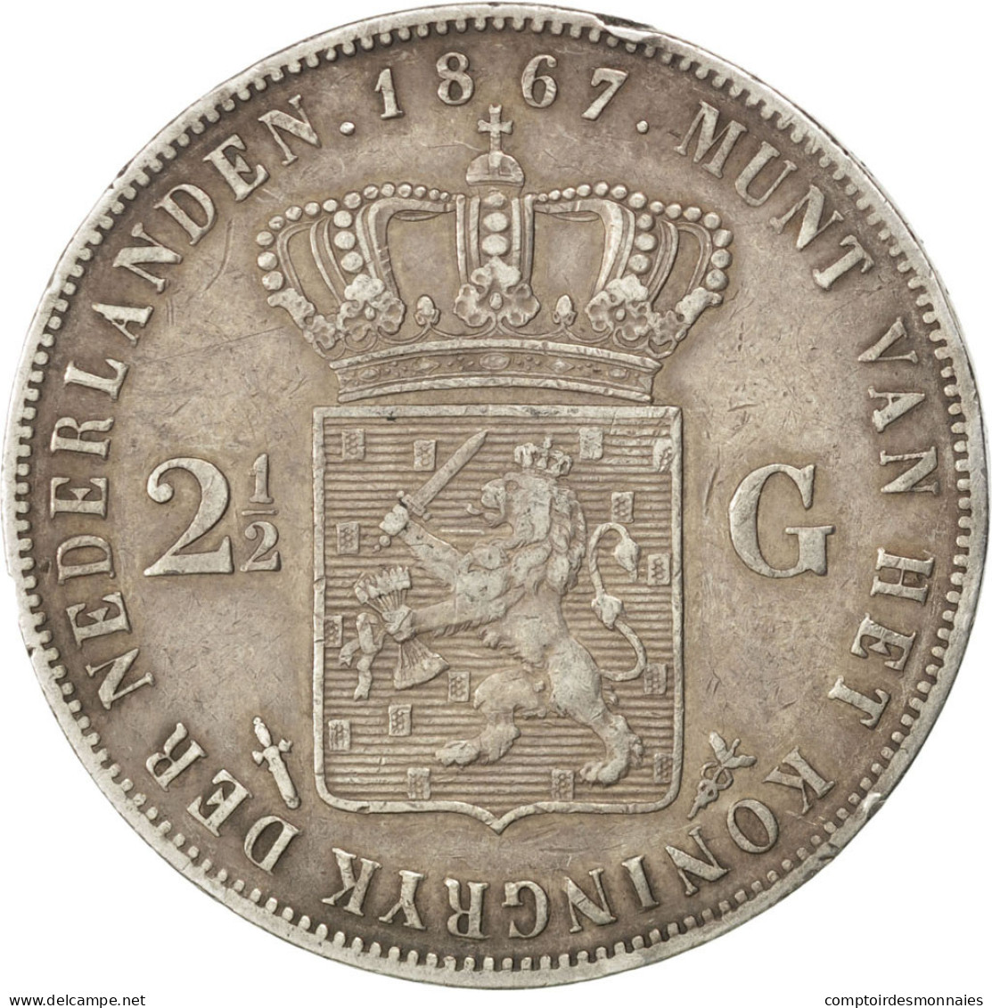 Monnaie, Pays-Bas, William III, 2-1/2 Gulden, 1867, TTB+, Argent, KM:82 - 1849-1890 : Willem III