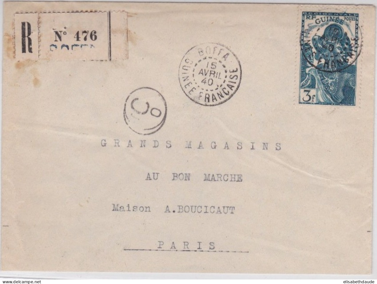 GUINEE - 1940 - YVERT N°143 SEUL Sur ENVELOPPE RECOMMANDEE De BOFFA Avec CENSURE Pour PARIS - Storia Postale