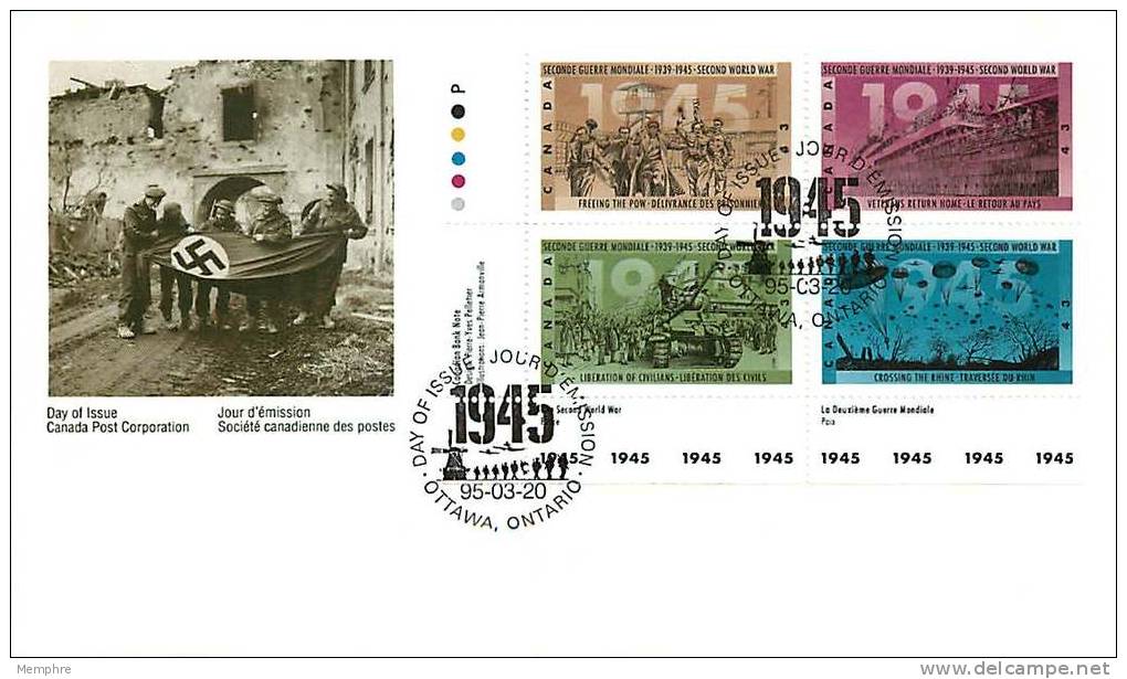 1995  World War 2 -   Sc 1541-4   Plate Block Of 4 Different - 1991-2000