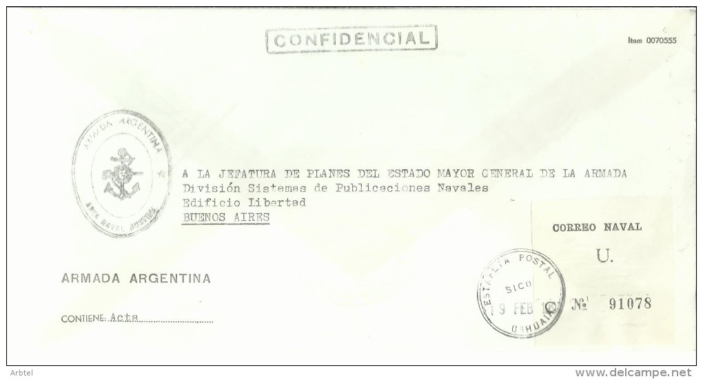 ARGENTINA CORREO OFICIAL NAVAL ARMADA EN FRANQUICIA AREA NAVAL AUSTRAL USHUAIA - Autres & Non Classés
