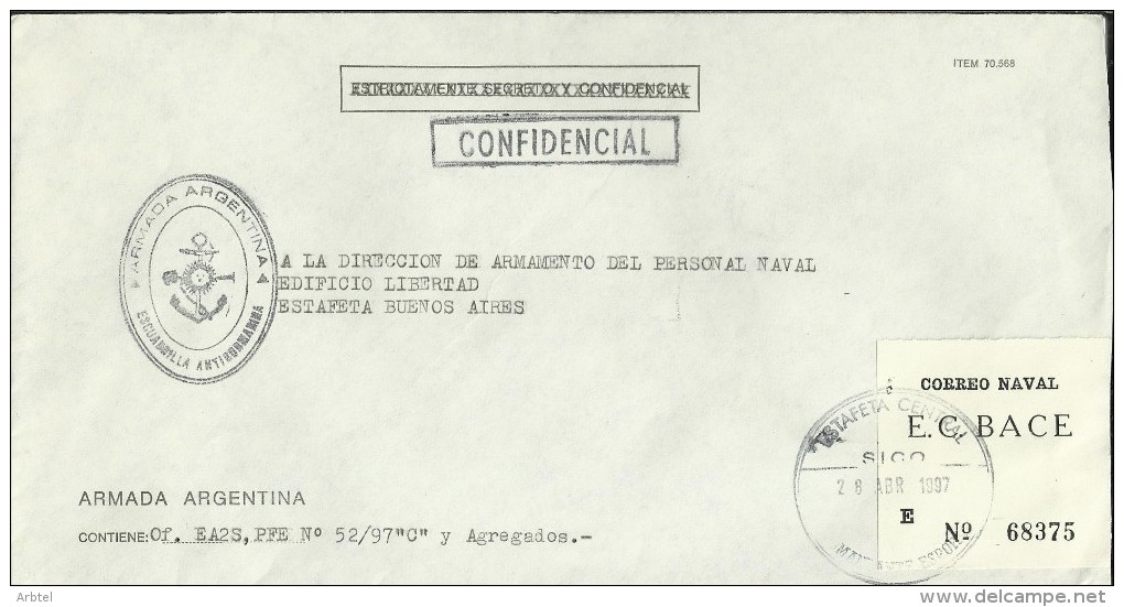 ARGENTINA CORREO OFICIAL NAVAL ARMADA EN FRANQUICIA ESCUADRILLA ANTISUBMARINA - Sottomarini