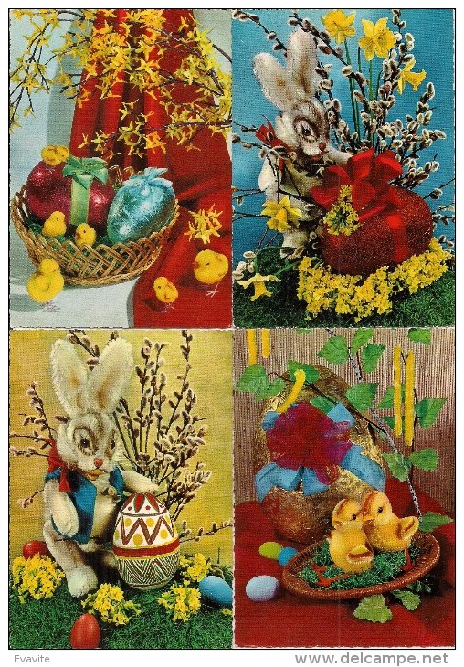 Très Joli Lot De 8 CPSM - Fantaisie - Fêtes  -  PÂQUES  - Poussins, Oeufs, Petit Lapin, Fleurs - Easter