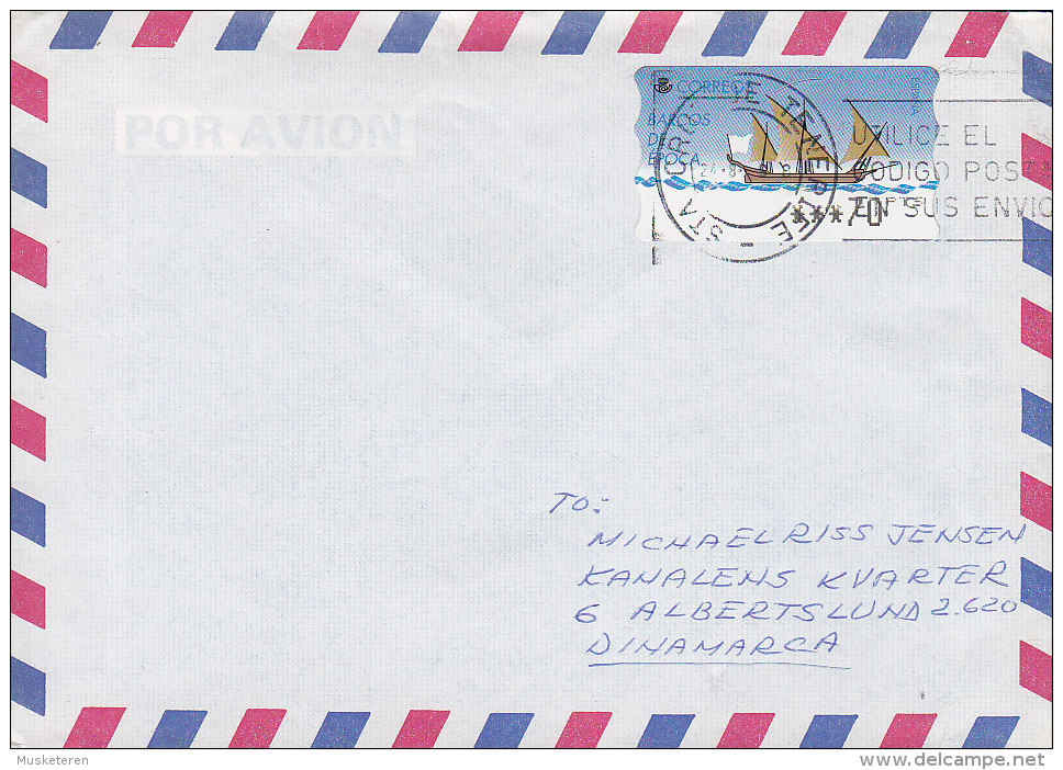 Spain Airmail Por Avion TENERIFE 1998 Cover Letra ALBERTSLUND Denmark ATM / Frama Label - Briefe U. Dokumente