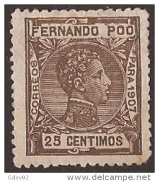 FPOO159-L4179.Guinee.Guinea Español.ALFONSO Xlll.FERNANDO POO. 1907 (Ed 159**) Sin Charnela.MAGNIFICO. - Fernando Poo