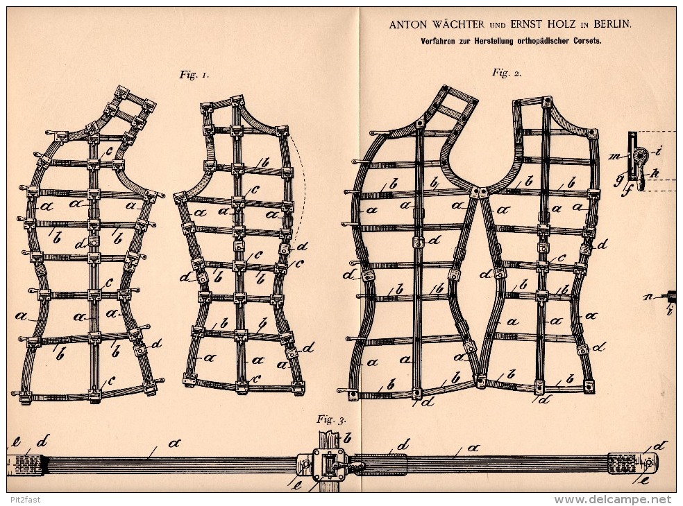 Original Patent - Orthopädisches Korsett , Corset , Corsage  , 1882 , A. Wächter Und E. Holz In Berlin , Orthopädie !!! - Encaje