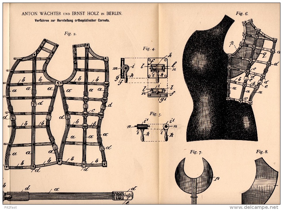 Original Patent - Orthopädisches Korsett , Corset , Corsage  , 1882 , A. Wächter Und E. Holz In Berlin , Orthopädie !!! - Lingerie