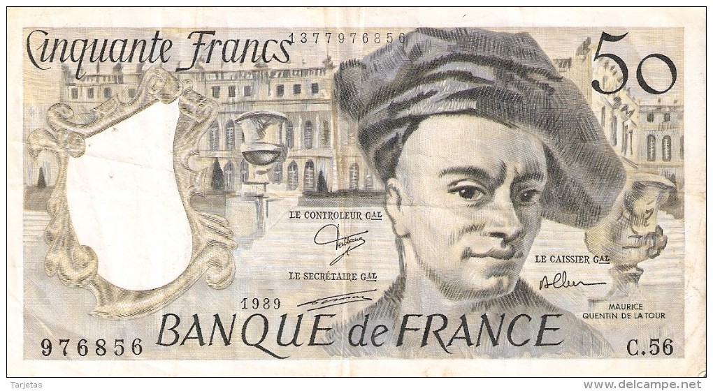 BILLETE DE FRANCIA DE 50 FRANCOS DE QUENTIN DE LA TOUR DEL AÑO 1989 (BANKNOTE) - 50 F 1976-1992 ''Quentin De La Tour''