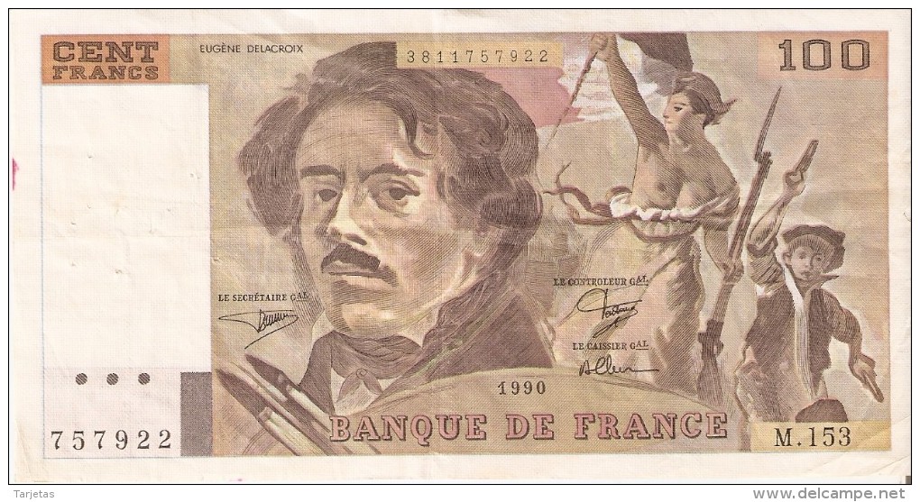 BILLETE DE FRANCIA DE 100 FRANCOS DEL AÑO 1990 DE DELACROIX  (BANKNOTE) - 100 F 1978-1995 ''Delacroix''