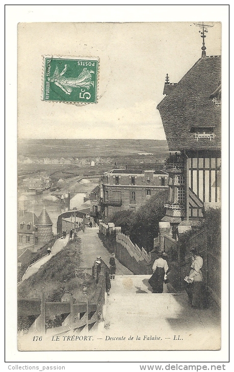 Cp, 76, Le Tréport, Descente De La Falaise, Voyagée - Le Treport