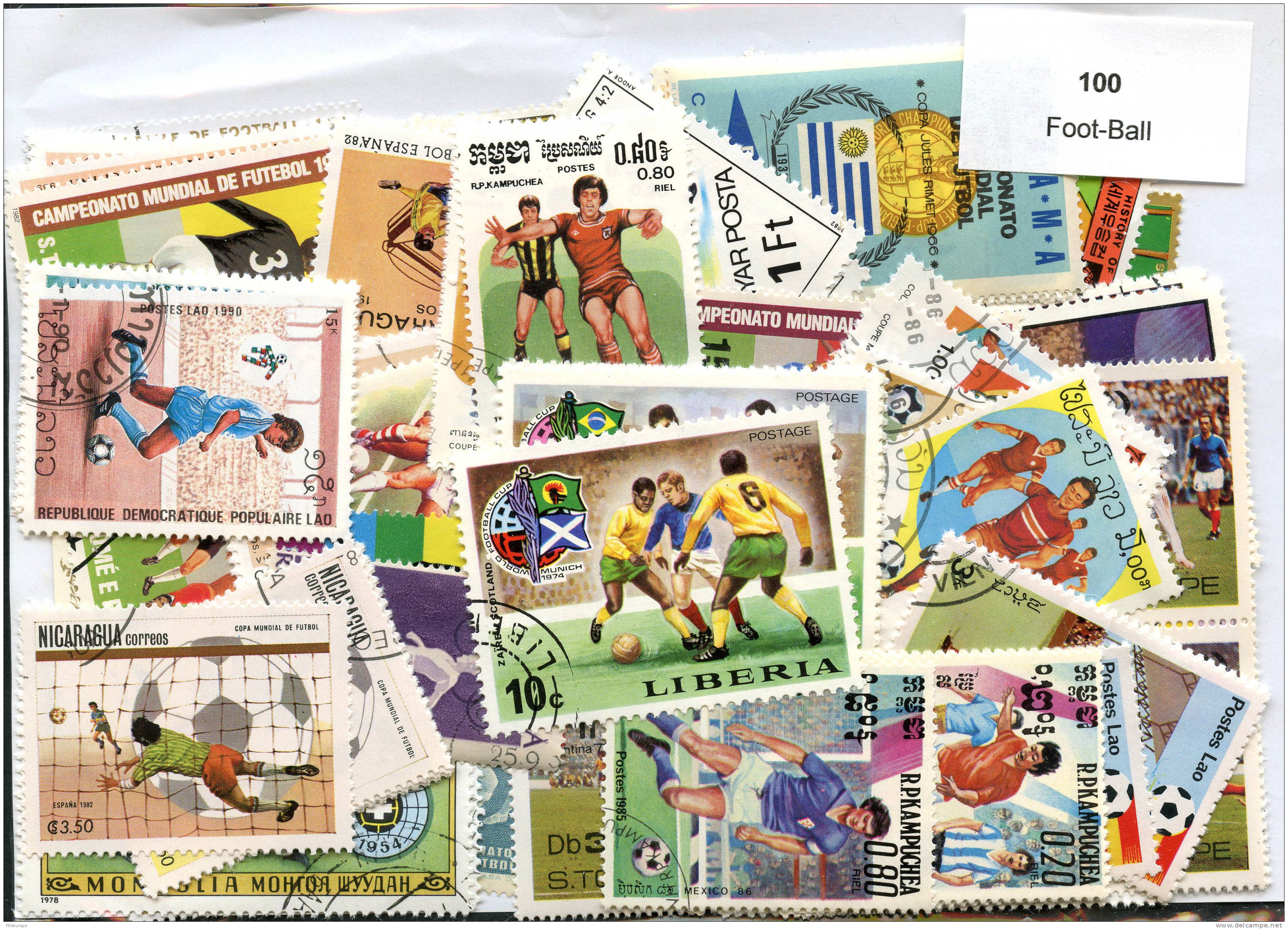 Lot 100 Timbres Thème Foot-Ball - Vrac (max 999 Timbres)