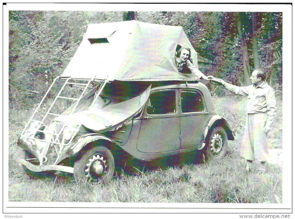 CARTE POSTALE AUTOMOBILE CITROEN TRACTION TENTE CAMPING - RARE - 10X15 CM NEUF - PKW