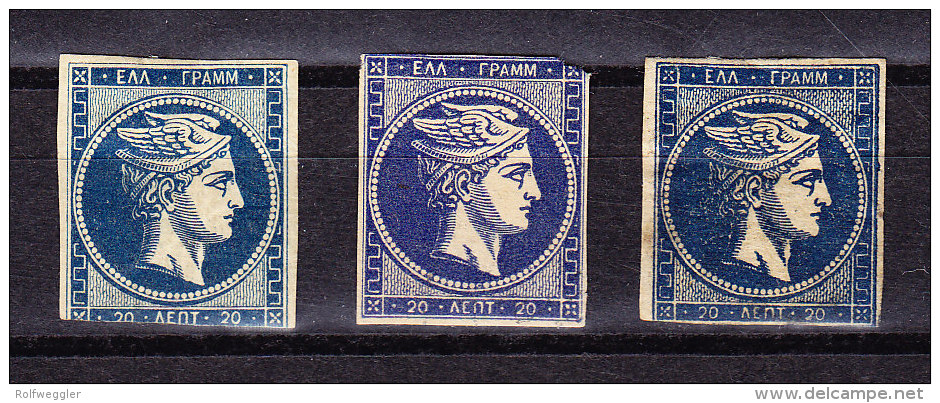 Griechenland - Lot Von 3 Ungebrauchte 20 Lepta Blau * - Farbnuancen - - Neufs