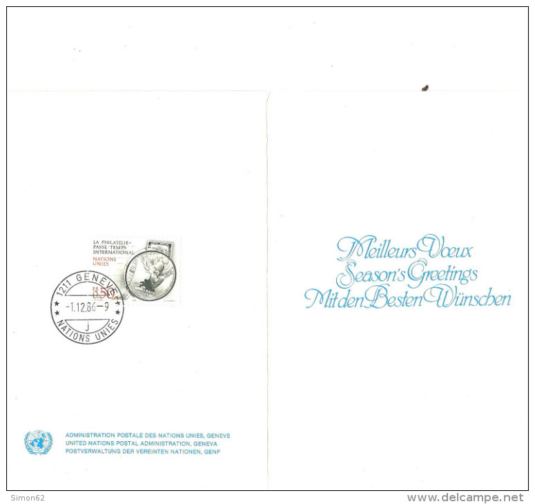 SUISSE NATION -UNIS OFFICE DE GENEVE CARTE DE VOEUX 1986 - Covers & Documents