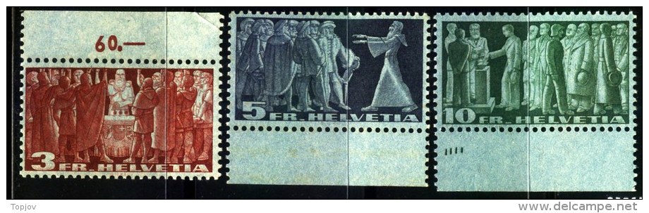 SWITZERLAND - 3 - 5 -10 FRANCS HIGH VALUES - SUPERB SET - **MNH - 1938 - Unused Stamps