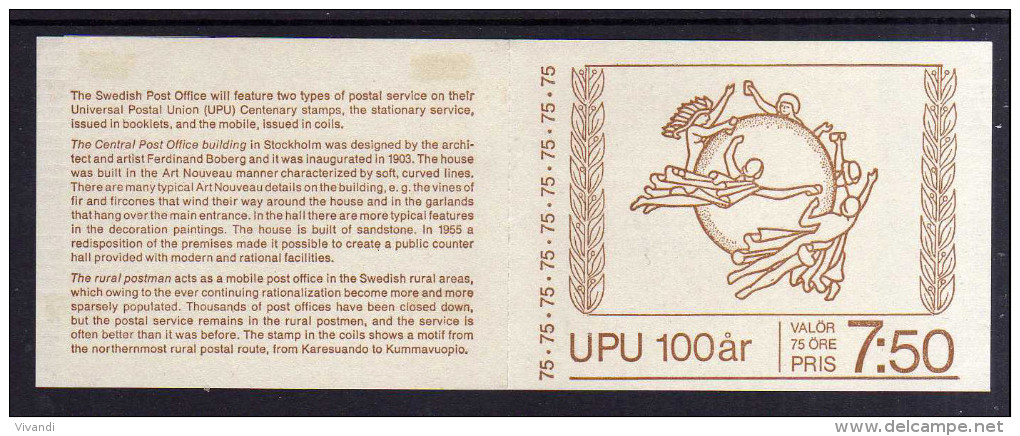 Sweden - 1974 - Centenary Of UPU - Booklet - MH - 1951-80