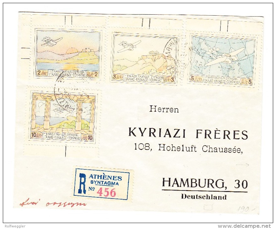 Griechenland - R-Flugpost Brief  Athen Nach Hamburg Mit AK Stempel 5.4.1933 - Lettres & Documents
