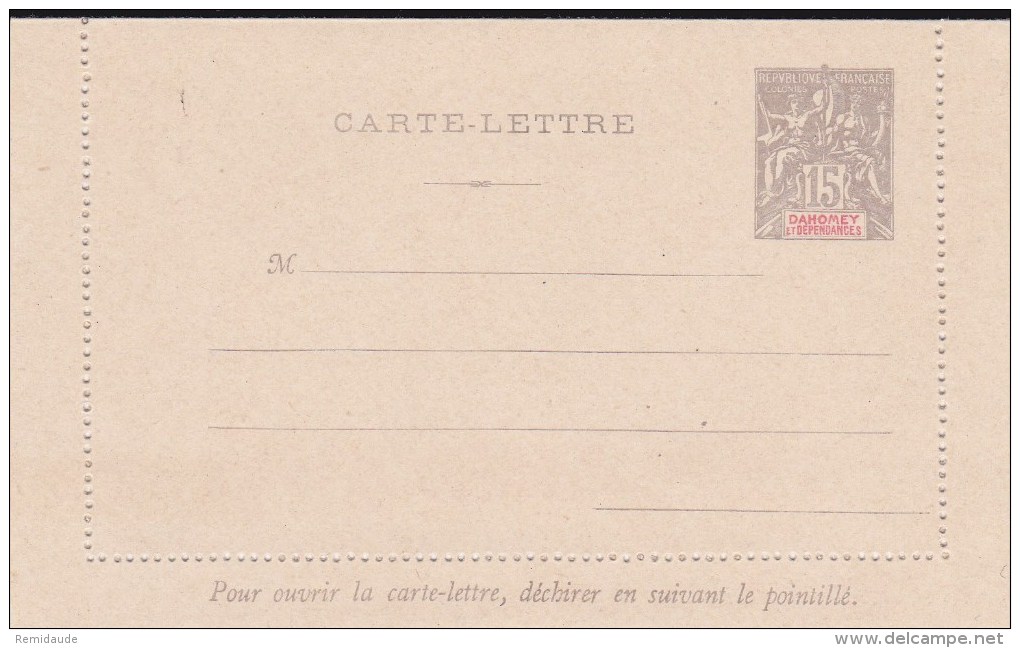 DAHOMEY - ENTIERS POSTAUX - 1901 - CARTE-LETTRE TYPE GROUPE SANS DATE -  ACEP N°3 - Covers & Documents
