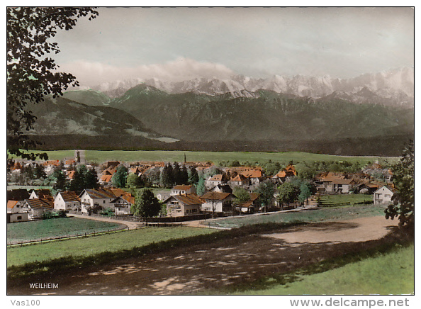 CPA WEILHEIM- VILLAGE PANORAMA, MOUNTAINS - Weilheim