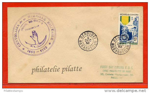 COMORES MEDAILLE MILITAIRE FDC DE 1952 OBLITERE DE DZAOUDZI - Cartas & Documentos