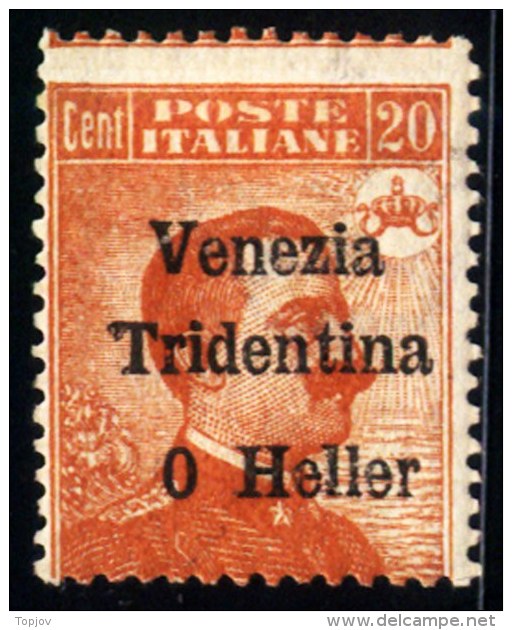 ITALIA -  TRENTO & TRIESTE  - ERRORE Soprast. "SENZA  2" - *MLH - 1919 - RARE - Trento