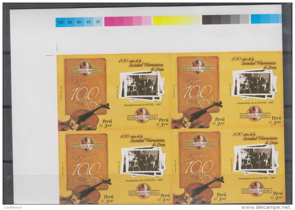 O) 2008 PERU, MUSICAL INSTRUMENT, BASS-CONTRABAJO, 100 YEARS PHILHARMONIC SOCIETY LIME-SOCFIL, IMPERFORATE MNH - Peru