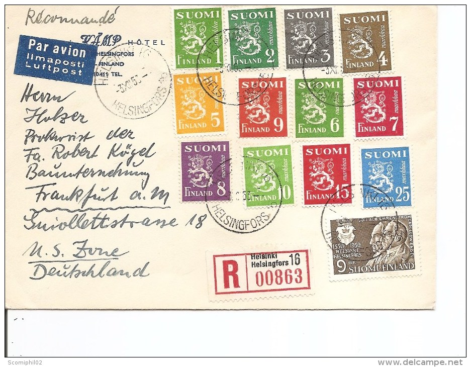Finlande ( Lettre Par Avion En Recommandé De 1953 Vers L'Allemagne à Voir) - Lettres & Documents