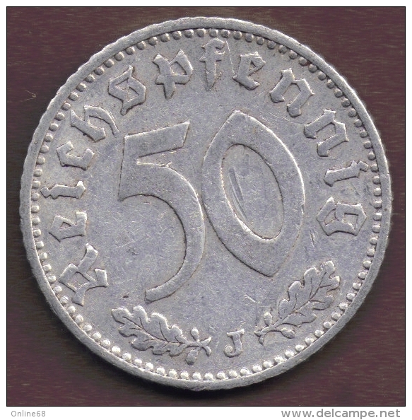 DEUTSCHES REICH 50 REICHSPFENNIG 1939 J KM# 96 Swastika Rare - 50 Reichspfennig