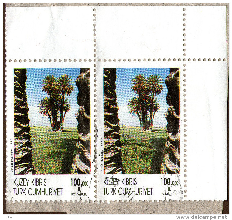 Cyprus-Turkey,1996 Landscapes : Palmtrees 100.000 L. Mi# 424,used On Piece,see Scan - Oblitérés