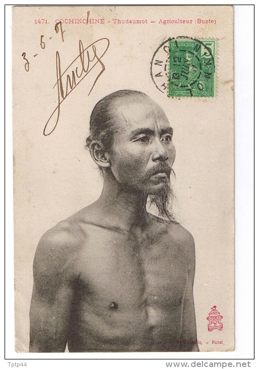 COCHINCHINE  -  Thudaumot  -  Agriculteur (Buste)  -  Cachet HANOÏ  -  TONKIN  -  1907 - Autres & Non Classés