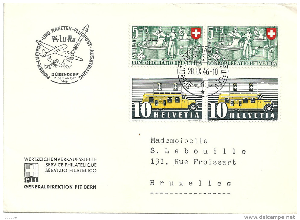 Sonderstempel  "PiLuRa Flugpost Ausstellung Dübendorf"        1946 - Briefe U. Dokumente