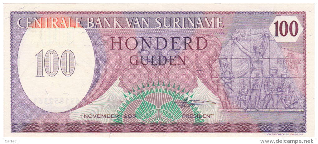 Billets -  B1249 - Surinam  -  100 Gulden ( Type, Nature, Valeur, état... Voir 2 Scans) - Suriname