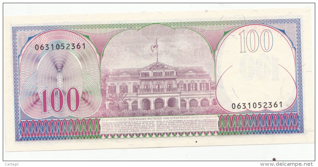 Billets -  B1249 - Surinam  -  100 Gulden ( Type, Nature, Valeur, état... Voir 2 Scans) - Suriname