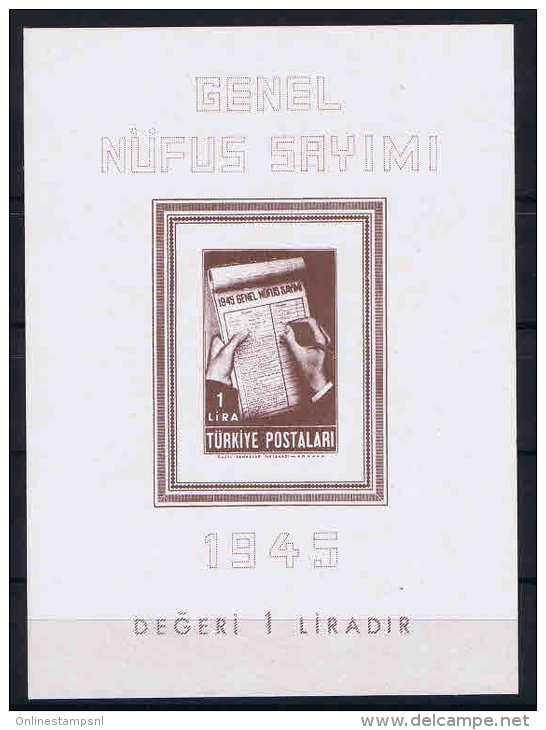 Turquie / Turkey: 1945 Block Nr 3 MNH/** - Blocs-feuillets