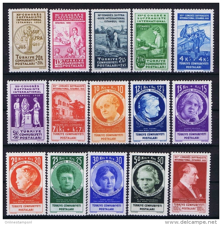 Turquie /Turkey: 1935 Isf. 1324-1338 ,Mi Nr 985-999 , MH/* - Neufs