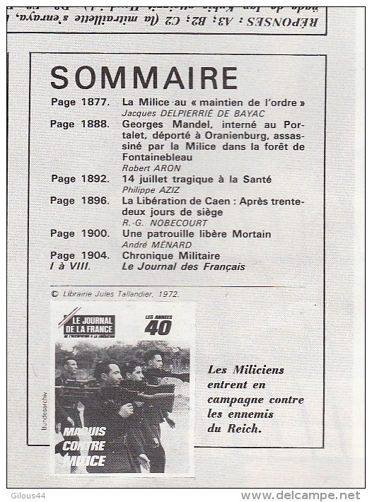 Le Journal De La France Les Années 40 N° 163 Maquis Contre Milice - French