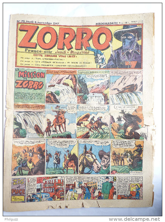 PERIODIQUE ZORRO N°75 - JEUDI MAGAZINE - 1947 - Zorro