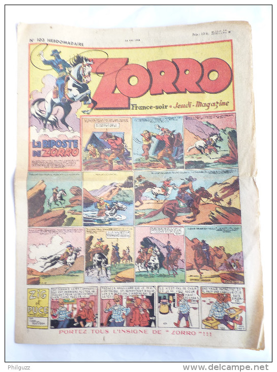 PERIODIQUE ZORRO N°103 - JEUDI MAGAZINE - 1948 - Zorro