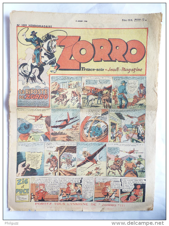 PERIODIQUE ZORRO N°109 - JEUDI MAGAZINE - 1948 - Zorro