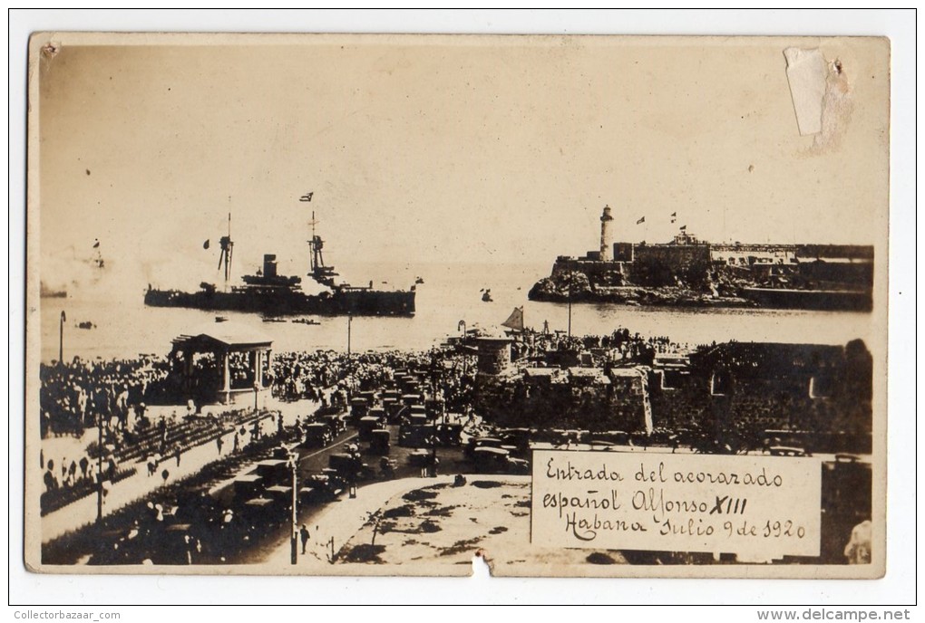 Ca 1900 Spain Warship Alfonso XIII Entrance To Habana Lighthouse Real Photo  Vintage Original Postcard Cpa Ak (W4_120) - Guerra