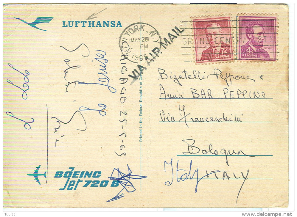LUFTHANSA, BOEING JET 720 B, COLORI  1965, NEW JORK - BOLOGNA, - 1946-....: Era Moderna